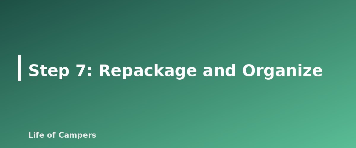 Step 7: Repackage and Organize - section banner for Backpacking Food Planning