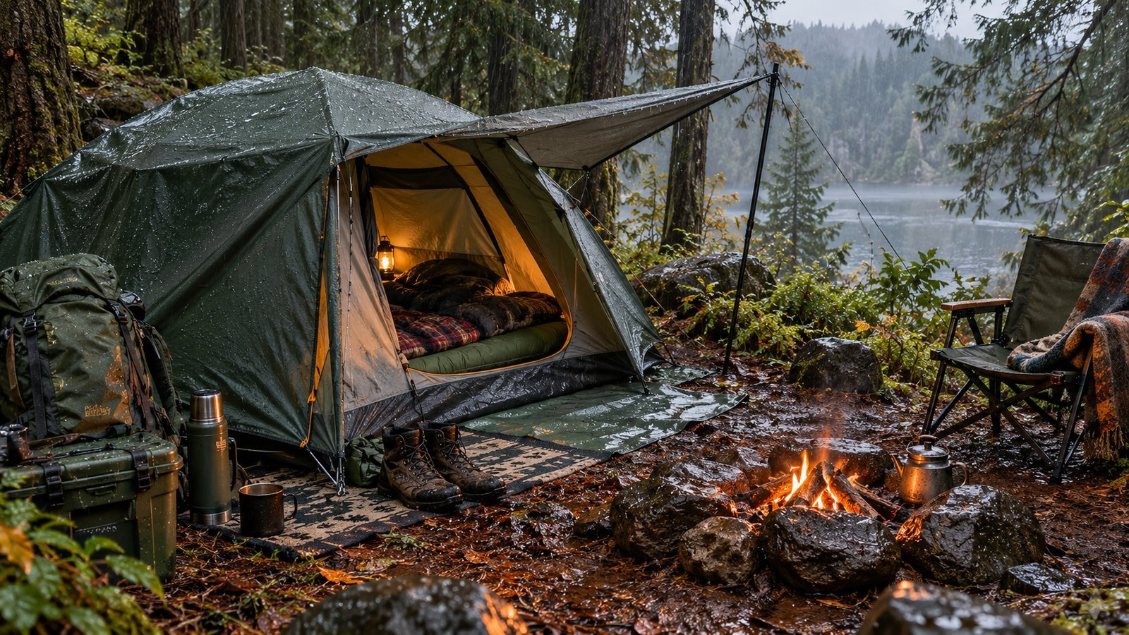 Choose a Pitch That Sheds Water - camping illustration
